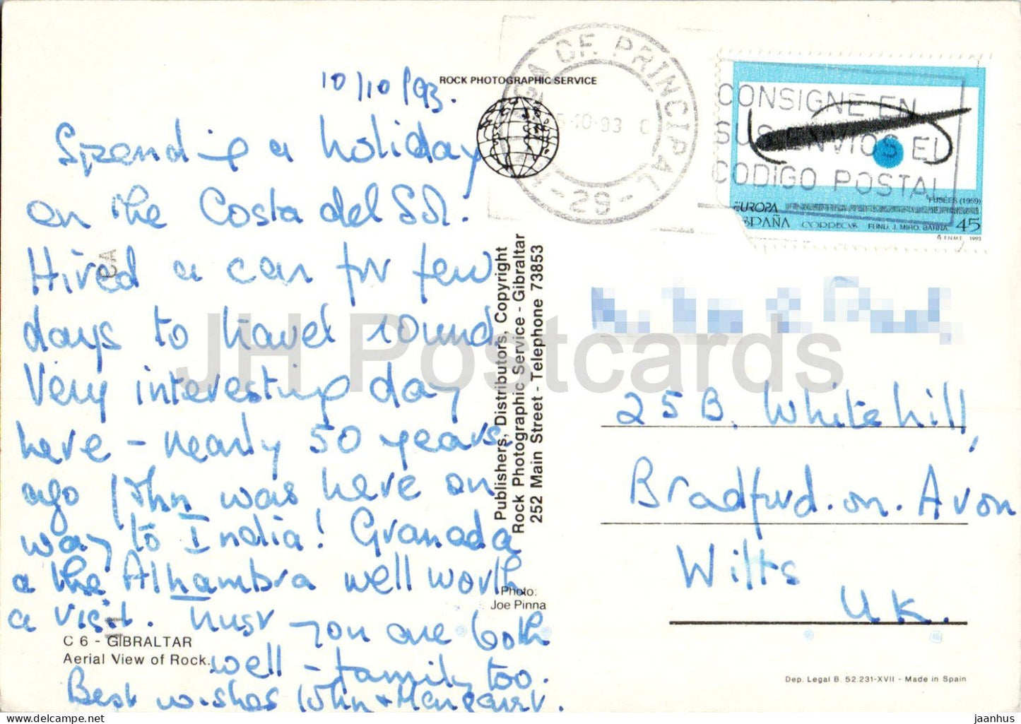 Gibraltar - Luftaufnahme des Felsens - C 6 - 1993 - Gibraltar - gebraucht
