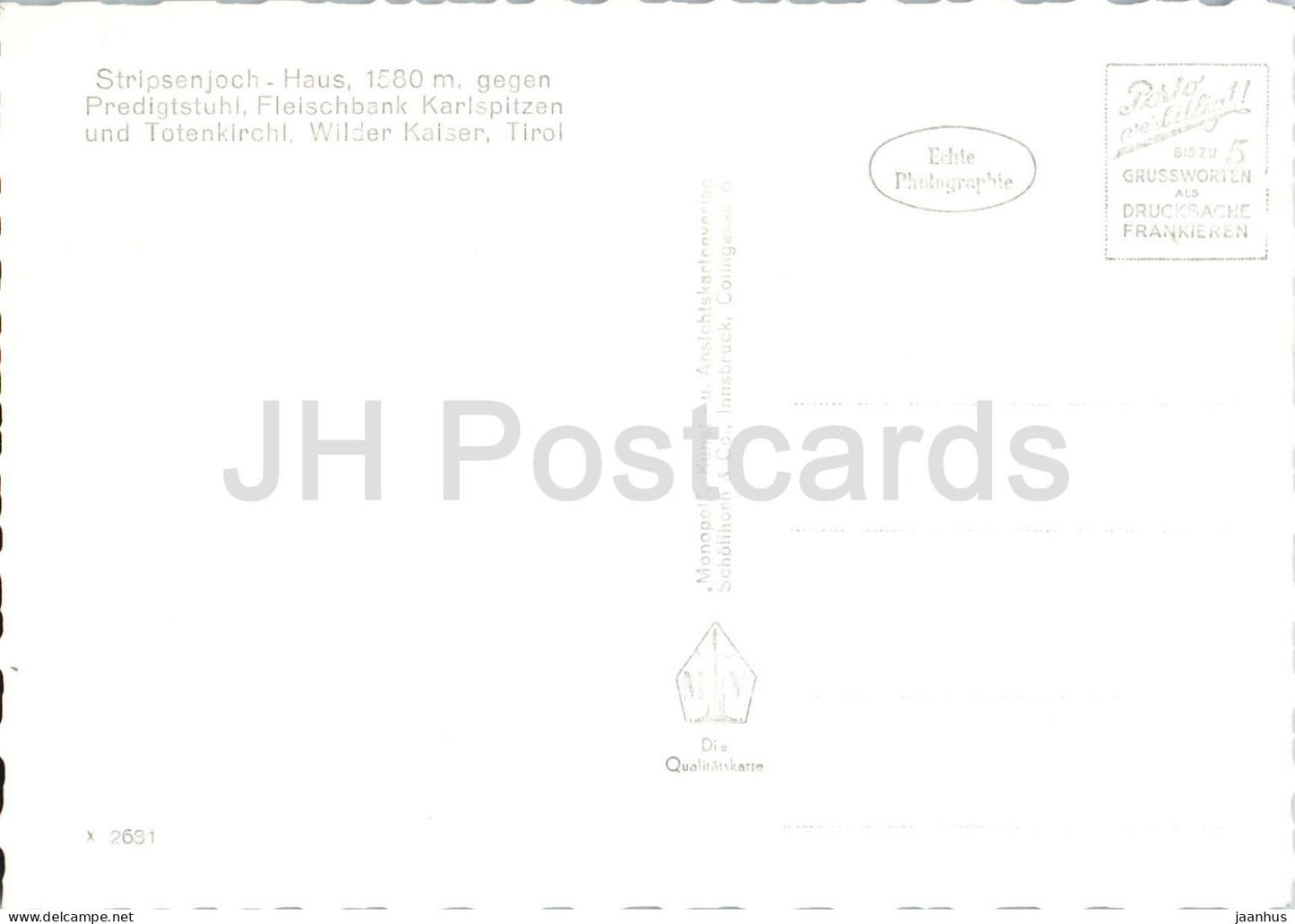 Stripsenjoch Haus - Predigtstuhl Fleischbank Karlspitzen - Totenkirchl - Alpes - 2681 - carte postale ancienne - Autriche - inutilisée 