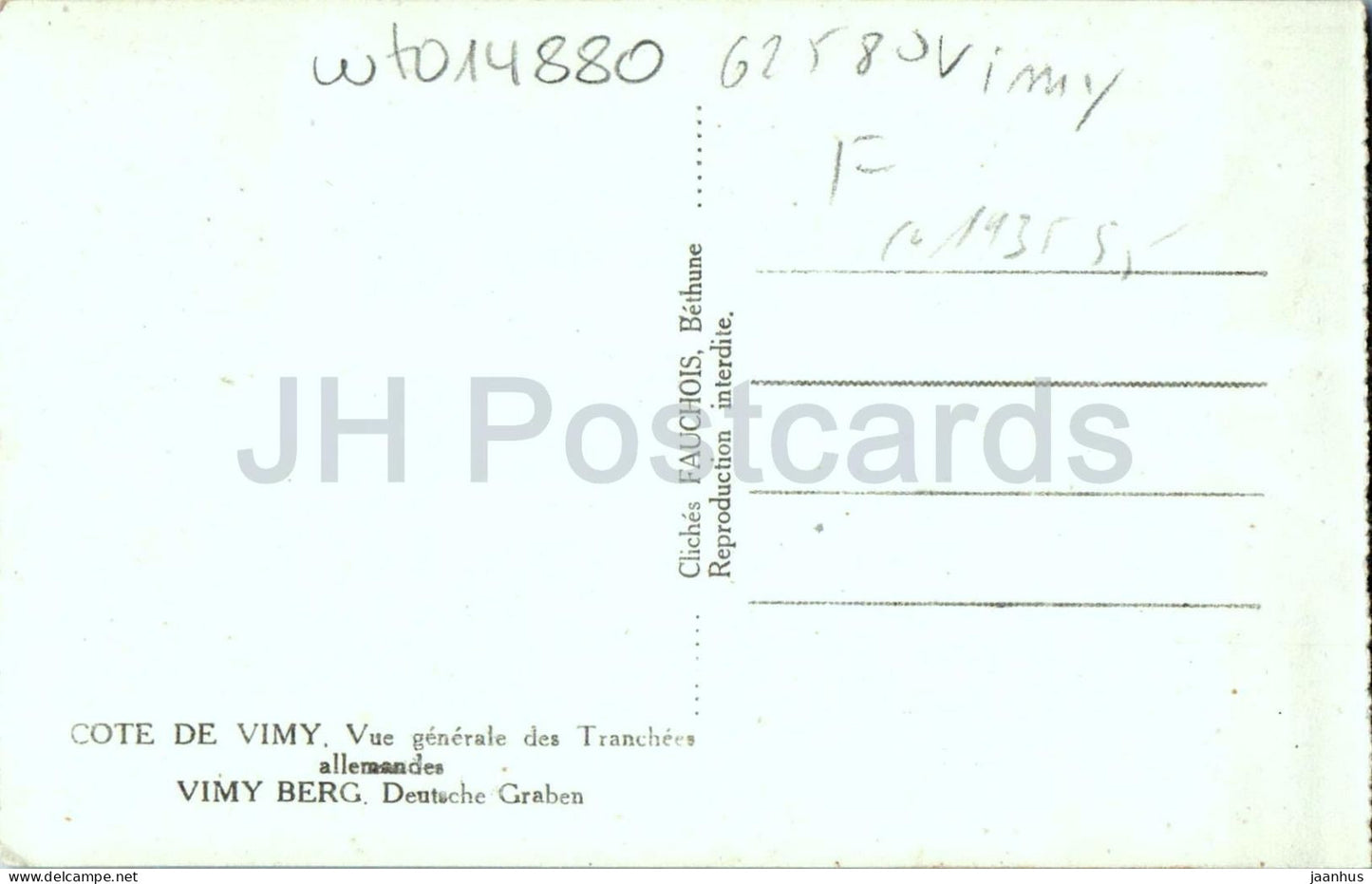 Cote De Vimy - Vue générale des Tranchées allemandes - tranchées - Première Guerre mondiale - militaire - vieille carte postale - France - utilisée