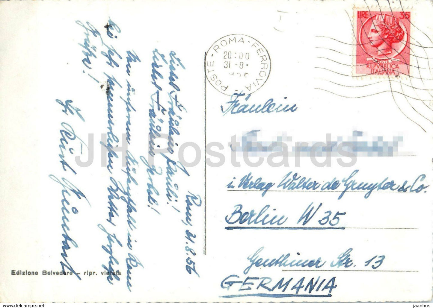 Roma - Rome - Via Appia Antica - Voie Appienne - route ancienne - 452 - vieille carte postale - 1956 - Italie - utilisée