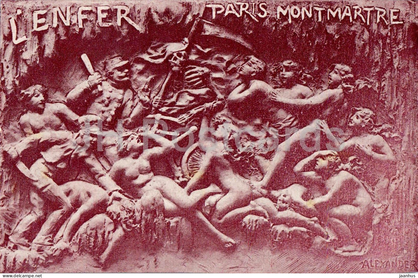 Paris Montmartre - L’Enfer - Hell - bas-relief sculpture - 1 - old postcard - France - unused - JH Postcards