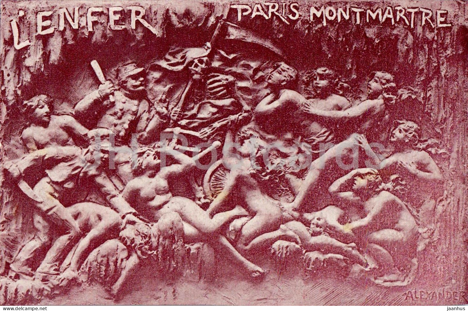 Paris Montmartre - L’Enfer - Hell - bas-relief sculpture - 1 - old postcard - France - unused - JH Postcards