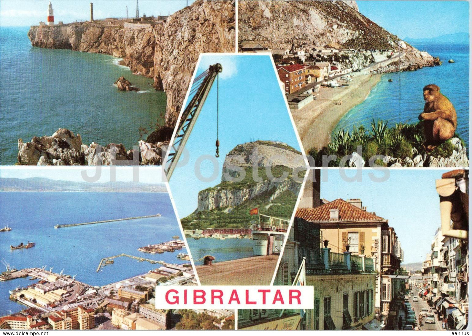 Gibraltar - rock ape - monkey - harbour view - panorama - bay - multiview - 17 - Gibraltar - unused - JH Postcards