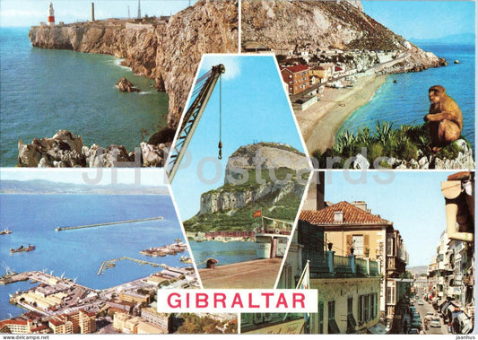 Gibraltar - rock ape - monkey - harbour view - panorama - bay - multiview - 17 - Gibraltar - unused - JH Postcards