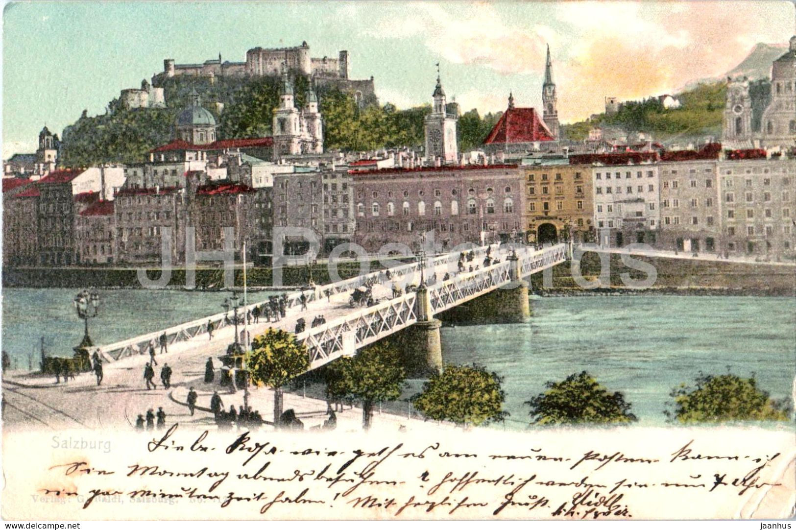 Salzburg - Staatsbrucke - bridge - 9615 - old postcard - Austria - used - JH Postcards