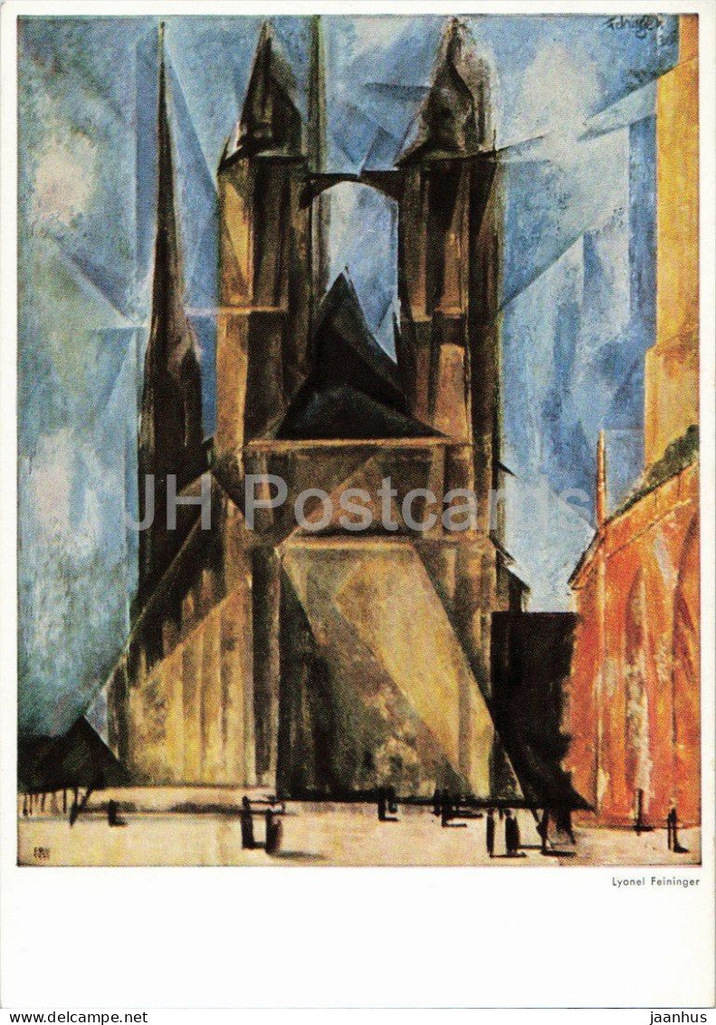 painting by Lyonel Feininger - Church on Halle Market - Marktkirche in Halle - German art - Germany - unused - JH Postcards