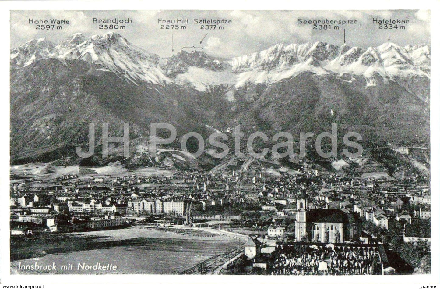 Innsbruck mit Nordkette - Hohe Warte - Brandjoch - Frau Hitt - Sattelspitze - No. 2593 - old postcard - Austria - unused - JH Postcards