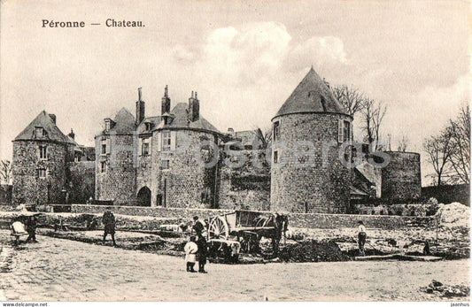 Peronne - Chateau - castle - people and cart - 27 - old postcard - France - unused - JH Postcards