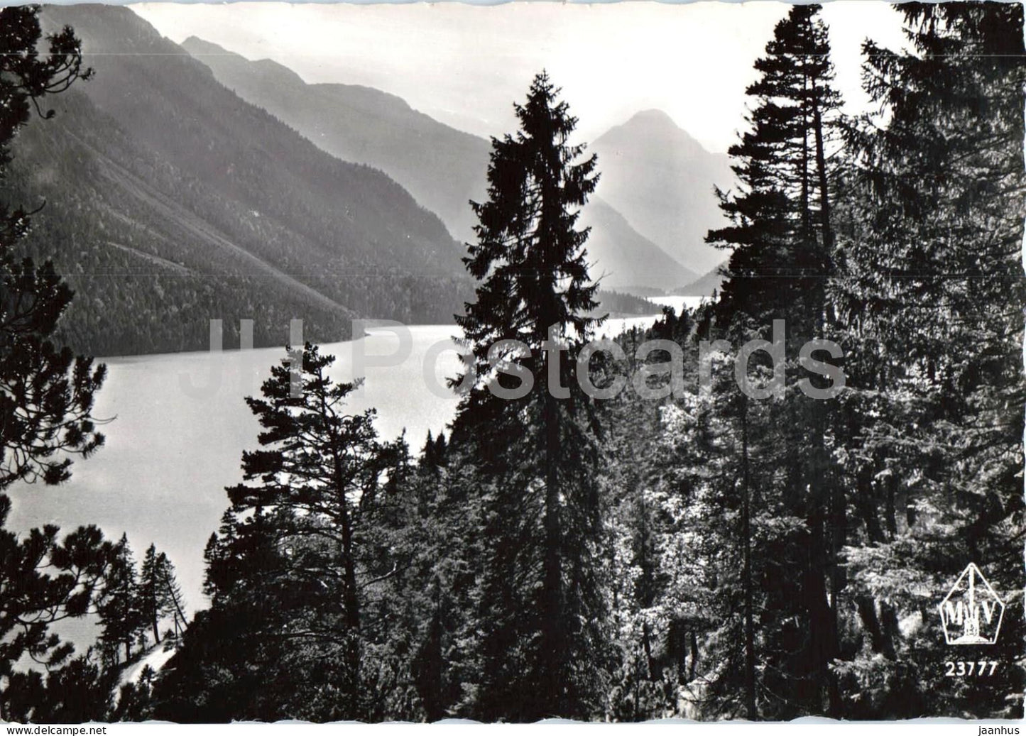 Abendstimmung am Plansee 976 m - Ausserfern Tirol - mountain lake - Alps - 23777 - old postcard - Austria - unused - JH Postcards