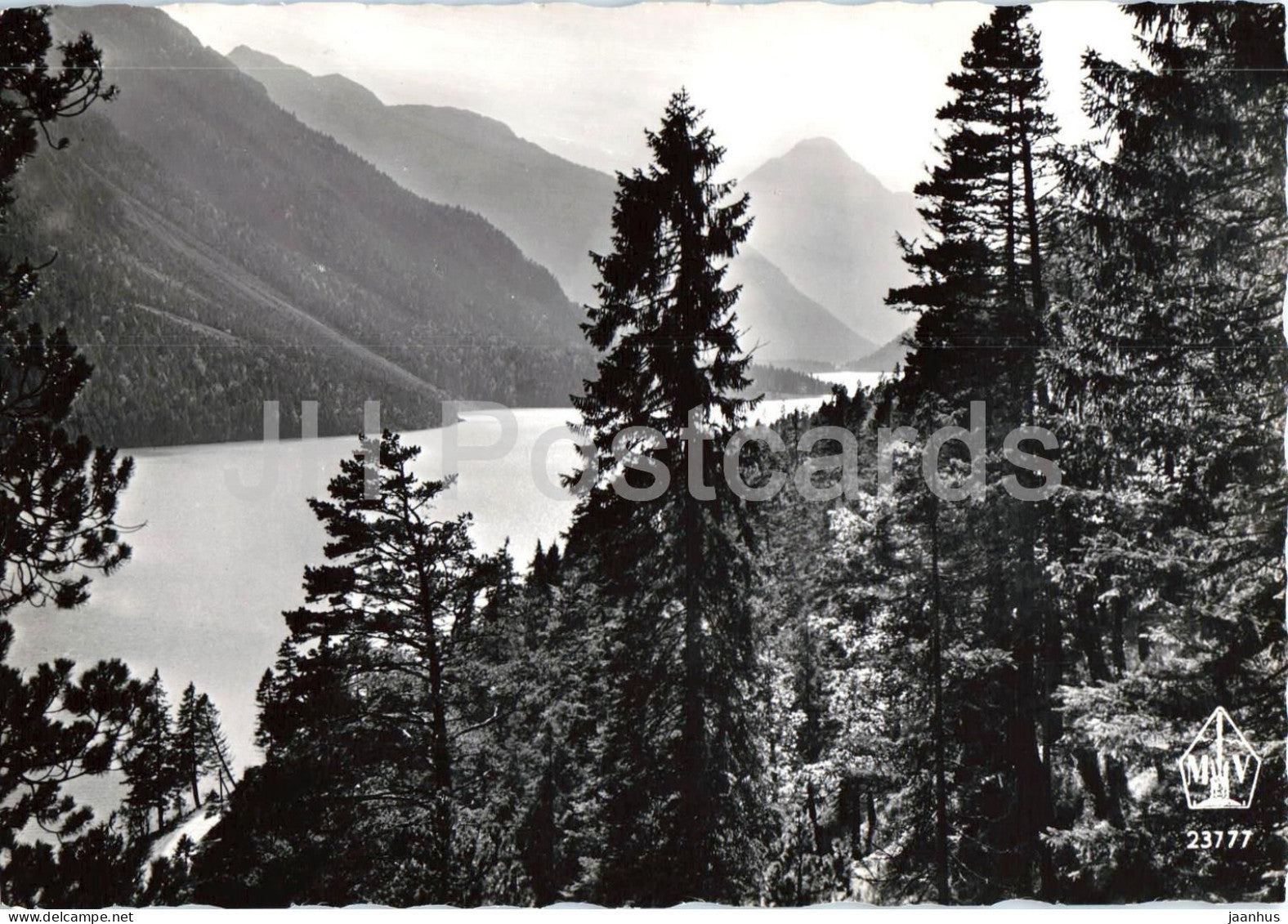 Abendstimmung am Plansee 976 m - Ausserfern Tirol - mountain lake - Alps - 23777 - old postcard - Austria - unused - JH Postcards