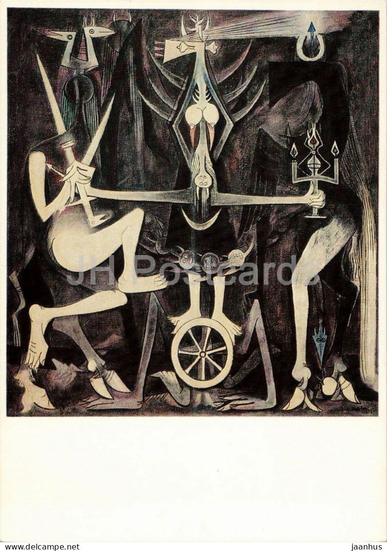 painting by Wifredo Lam - Les Noces - The Wedding - Cuban art - 768 - 1970s - Germany - unused - JH Postcards