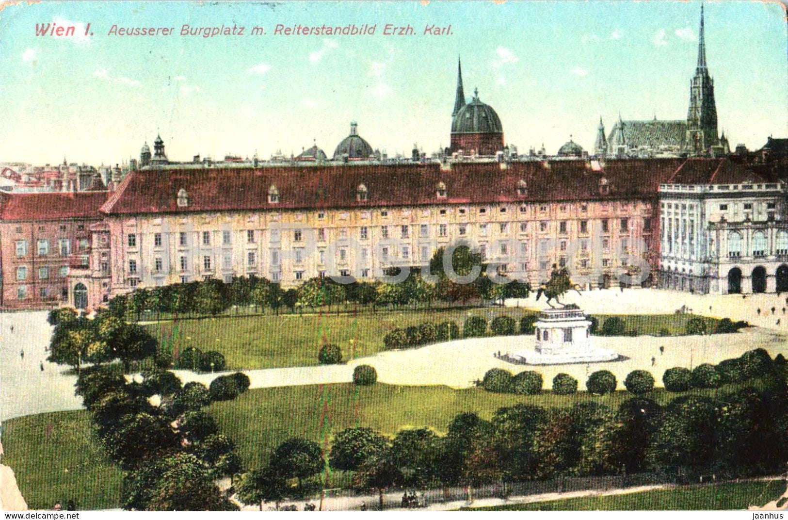 Wien - Vienna - Ausserer Burgplatz m. Reiterstandbild Erzherzog Karl - old postcard - 1910s - Austria - used - JH Postcards