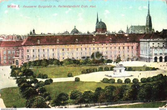 Wien - Vienna - Ausserer Burgplatz m. Reiterstandbild Erzherzog Karl - old postcard - 1910s - Austria - used - JH Postcards