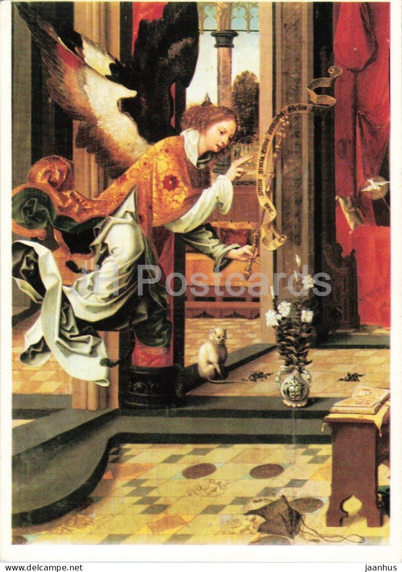 painting by Antwerp Master - The Annunciation - Die Verkundigung - cat - Flemish art - 1960s - Germany - unused - JH Postcards