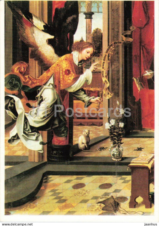 painting by Antwerp Master - The Annunciation - Die Verkundigung - cat - Flemish art - 1960s - Germany - unused - JH Postcards