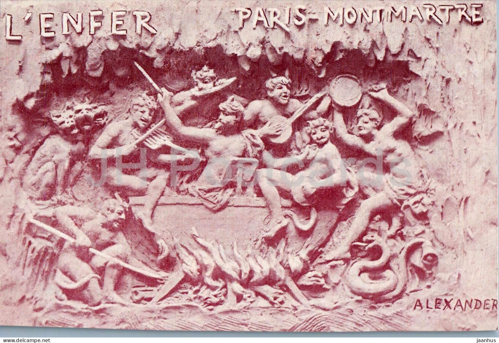Paris Montmartre - L’Enfer - Hell - bas-relief sculpture - 3 - old postcard - France - unused - JH Postcards