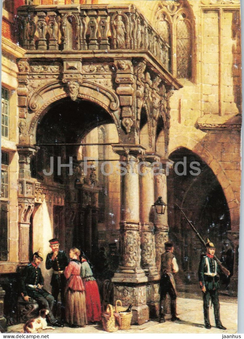 painting by Cornelis Springer - Town Guard and Town Hall in Munster - Stadtwache military - German art Germany - unused - JH Postcards