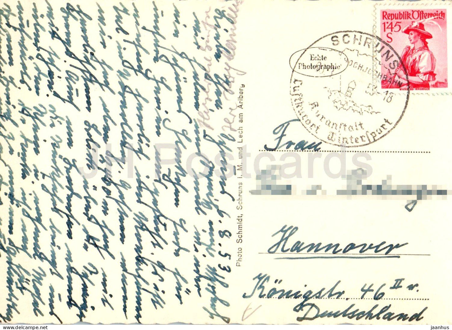 Schruns im Montafon mit Zimba - town view - valley - mountains - old postcard - 1953 - Austria - used