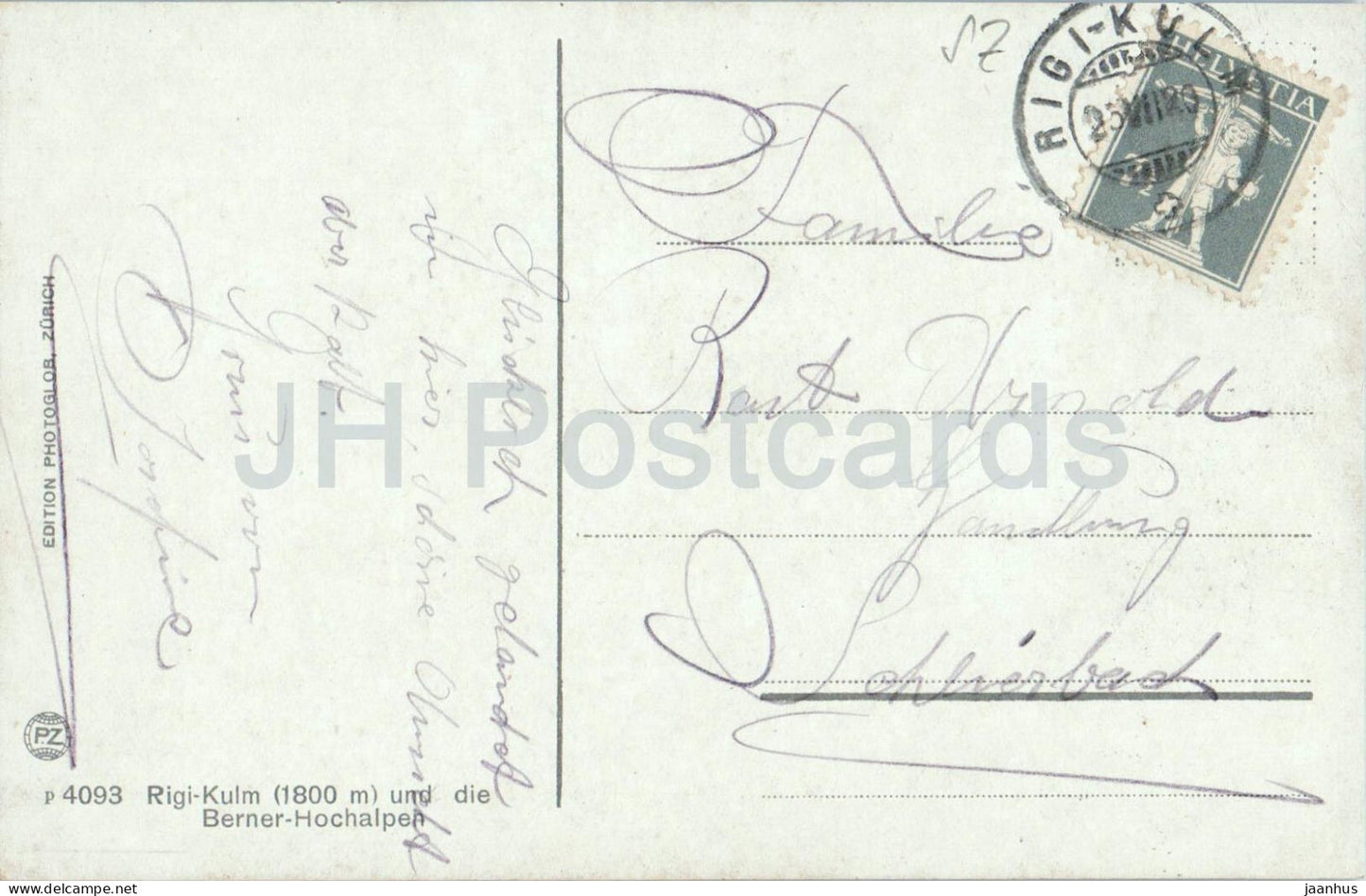 Rigi Kulm und die Berner Hochalpen - sheep - animals - 4093 - old postcard - 1920 - Switzerland - used