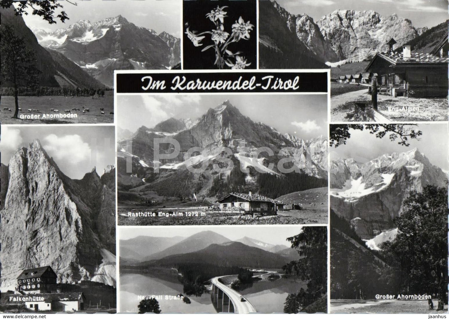 Im Karwendel - Tirol - multiview - alpine landscape - hut - mountain - flowers - 813 - old postcard - Austria - unused - JH Postcards
