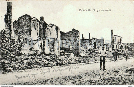 Binarville - Argonnenwald - Ruins after Battles - WWI - Feldpost - military mail - old postcard - 1915 - France - used - JH Postcards
