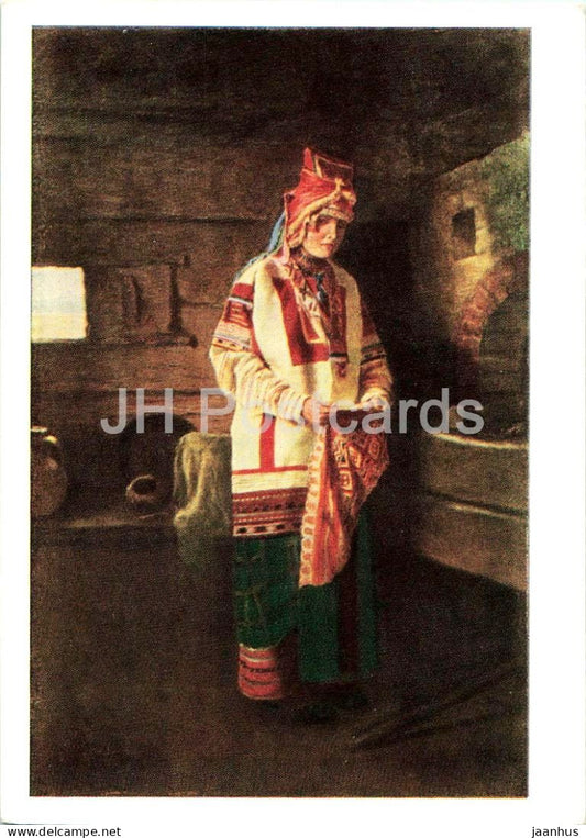 painting by M. P. Klodt - A Mordvin Girl - Mordva - folk costumes - Russian art - 1963 - Russia USSR - unused - JH Postcards
