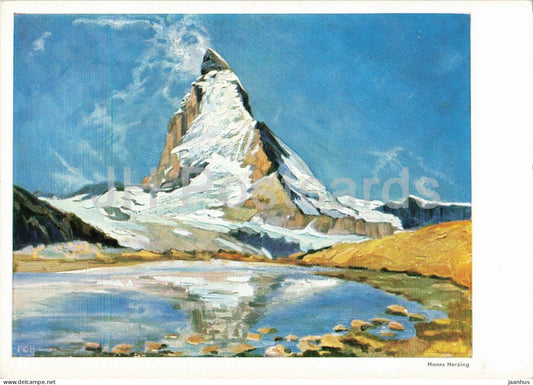 painting by Hanns Herzing - The Matterhorn - Das Matterhorn - German art - old - 1932 - Germany - used - JH Postcards