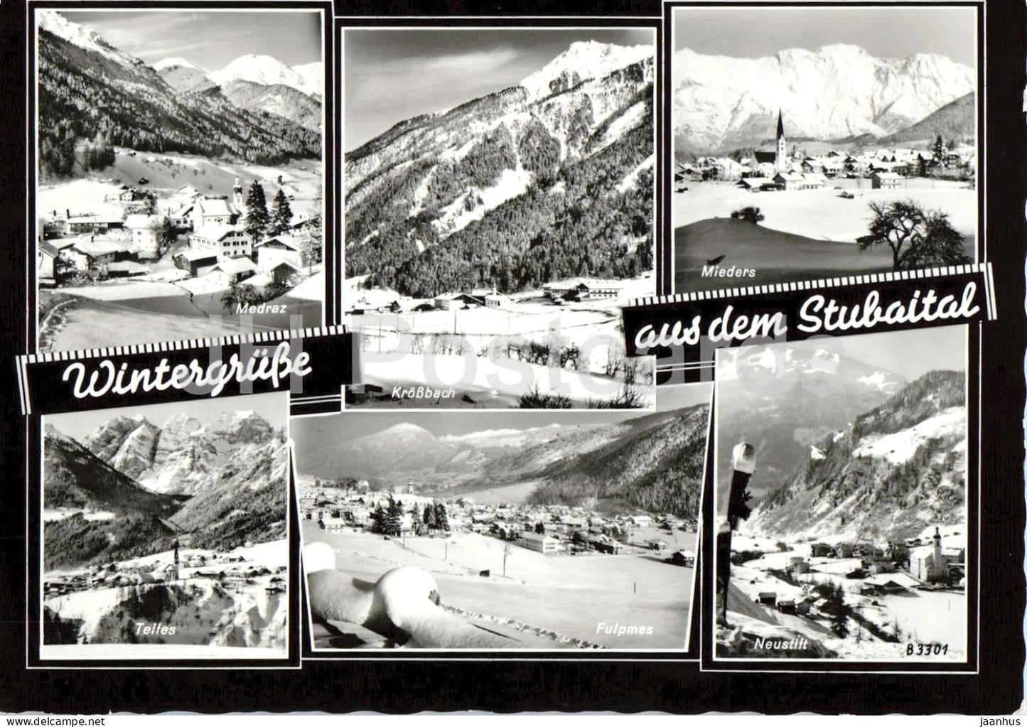 Wintergrusse aus dem Stubaital - Medraz - Mieders - Neustift - Fulpmes - Alps - multiview - 3301 - 1965 - Austria - used - JH Postcards