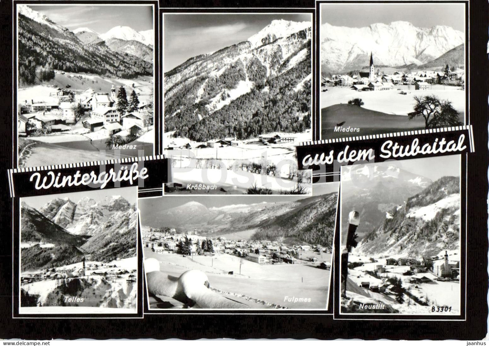 Wintergrusse aus dem Stubaital - Medraz - Mieders - Neustift - Fulpmes - Alps - multiview - 3301 - 1965 - Austria - used - JH Postcards
