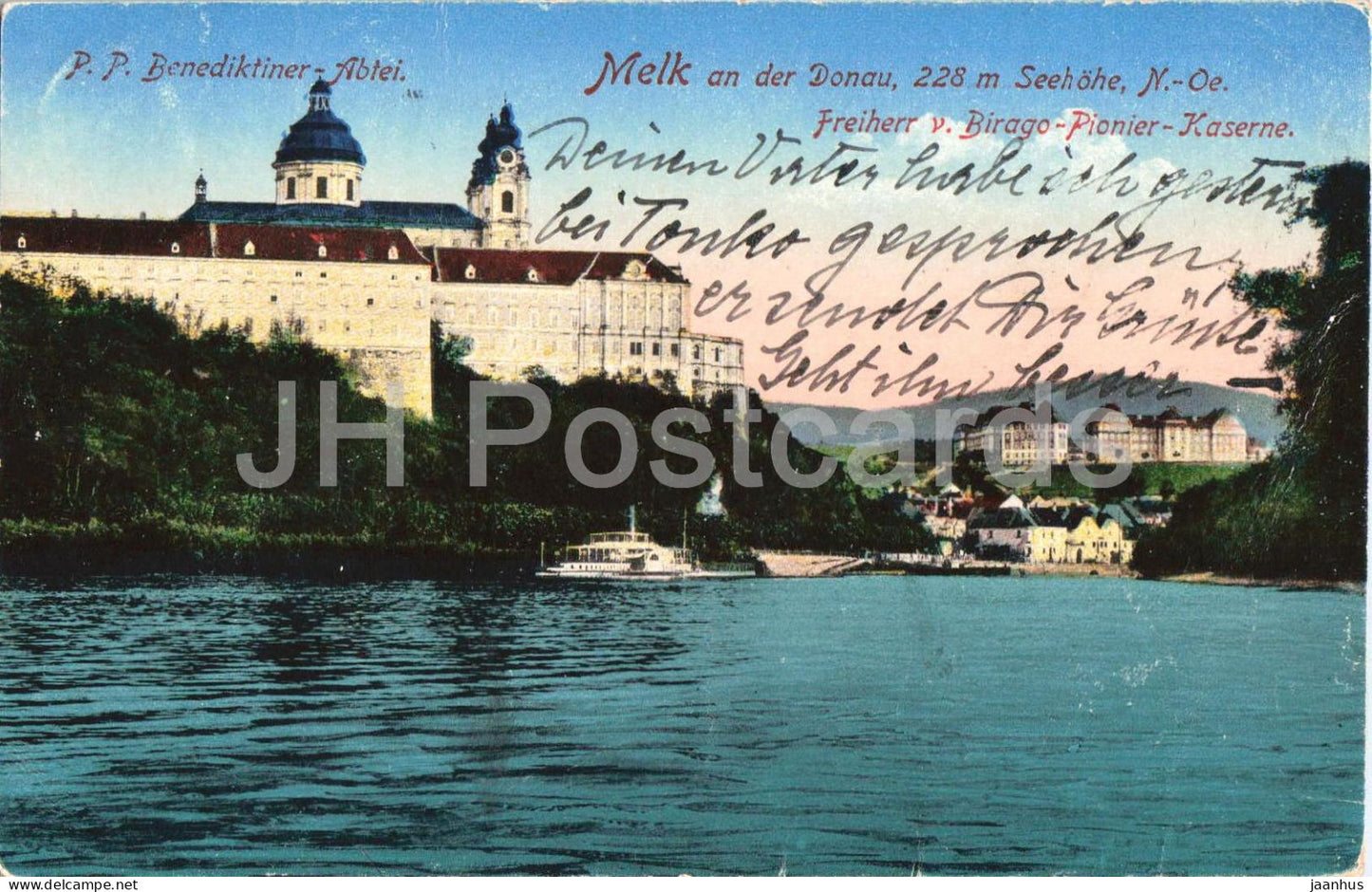 Melk an der Donau - P. P. Benediktiner-Abtei - monastery - river - 18864 - old postcard - 1919 - Austria - used - JH Postcards