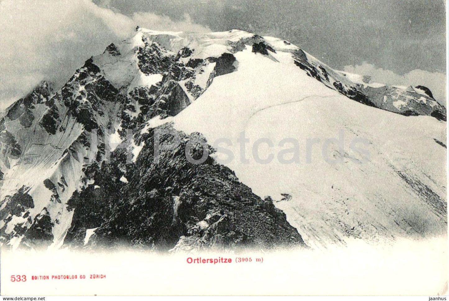 Ortlerspitze 3905 m - mountains Alps - 533 - old postcard - Italy - unused - JH Postcards