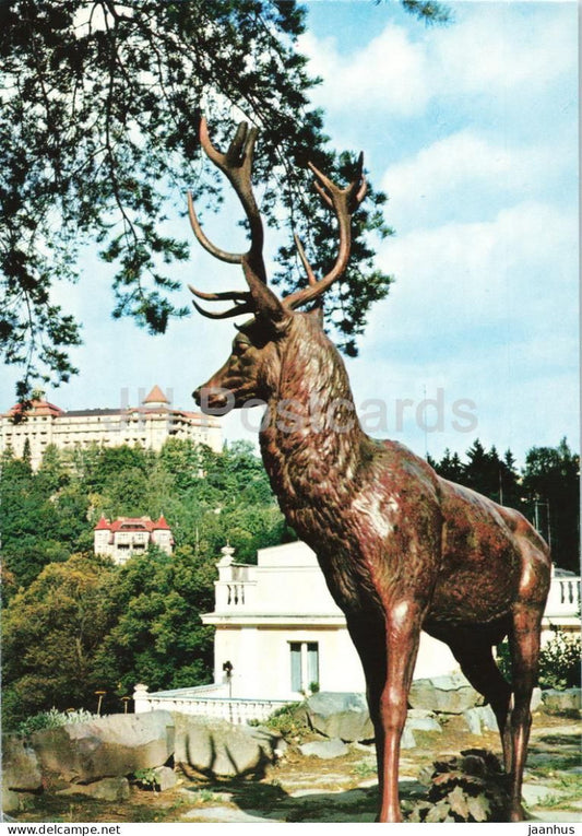 Karlovy Vary - Lazenska ctvrt - deer statue - Spa quarter - Czech Republic - Czechoslovakia - unused - JH Postcards