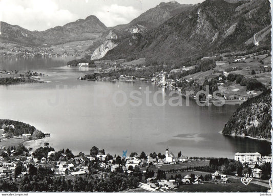 Wolfgangsee mit den Ortschaften Strobl t. Gilgen - St Wolfgang - 111 - old postcard - 1959 - Austria - used - JH Postcards