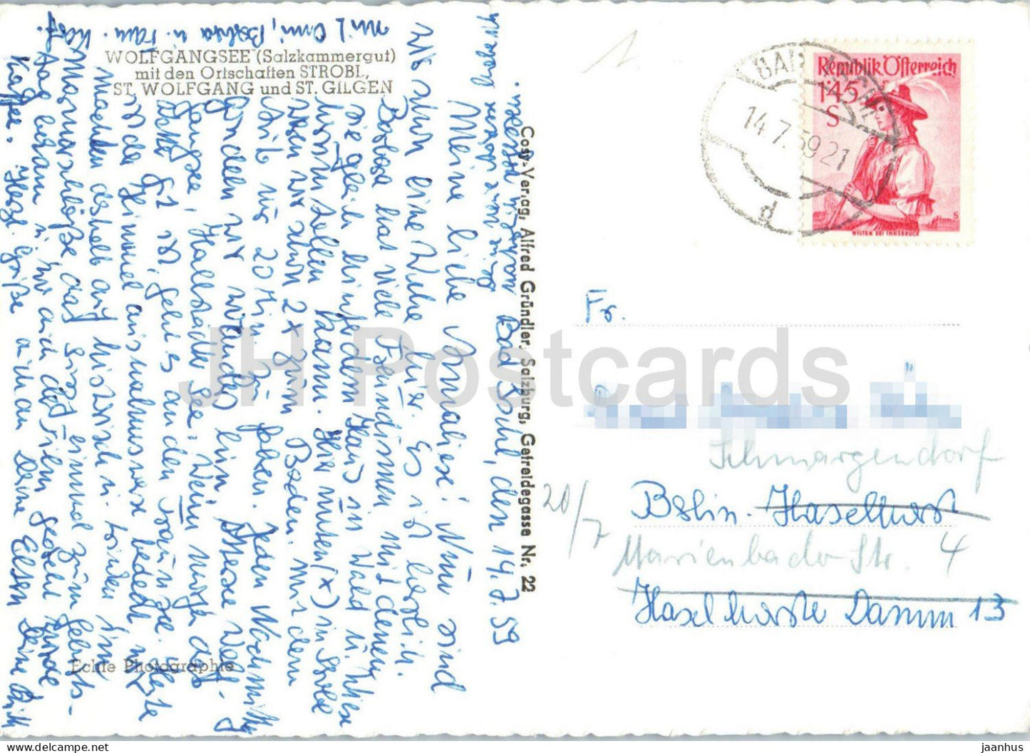 Wolfgangsee mit den Ortschaften Strobl t. Gilgen - St Wolfgang - 111 - old postcard - 1959 - Austria - used