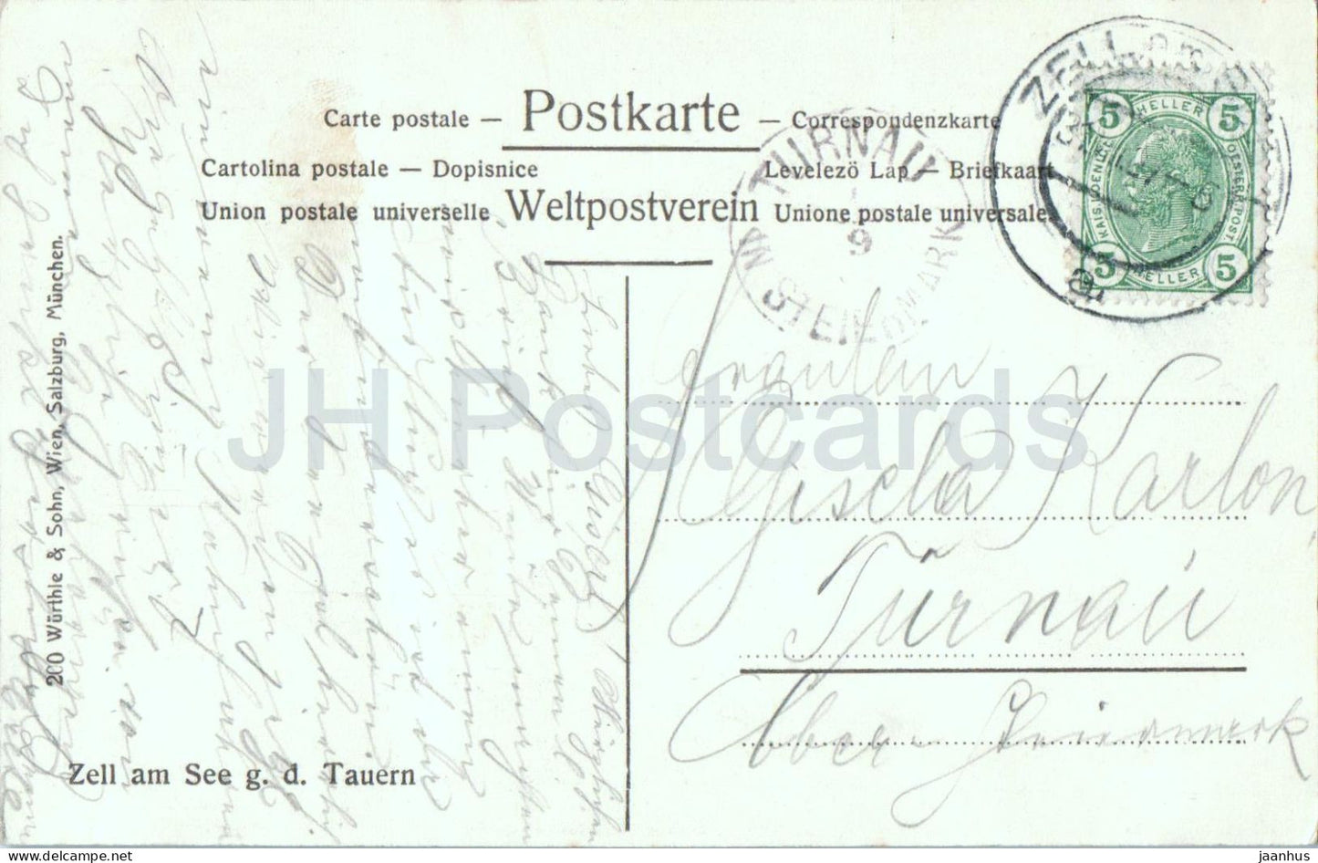 Zell am See gd Tauern - paysage - montagnes - vue sur la ville - 200 - carte postale ancienne - années 1900 - Autriche - utilisée 