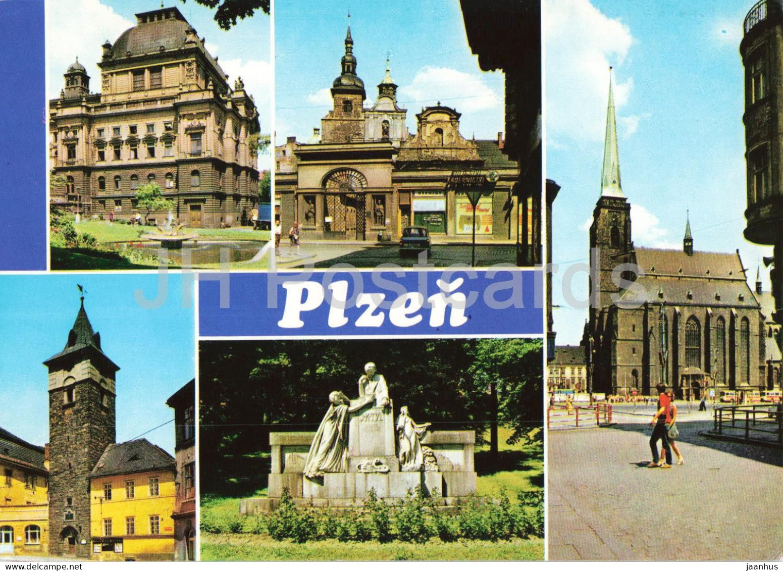 Plzen - theatre - monastery - cathedral - monument - city views - multiview - Czech Republic - Czechoslovakia - unused - JH Postcards
