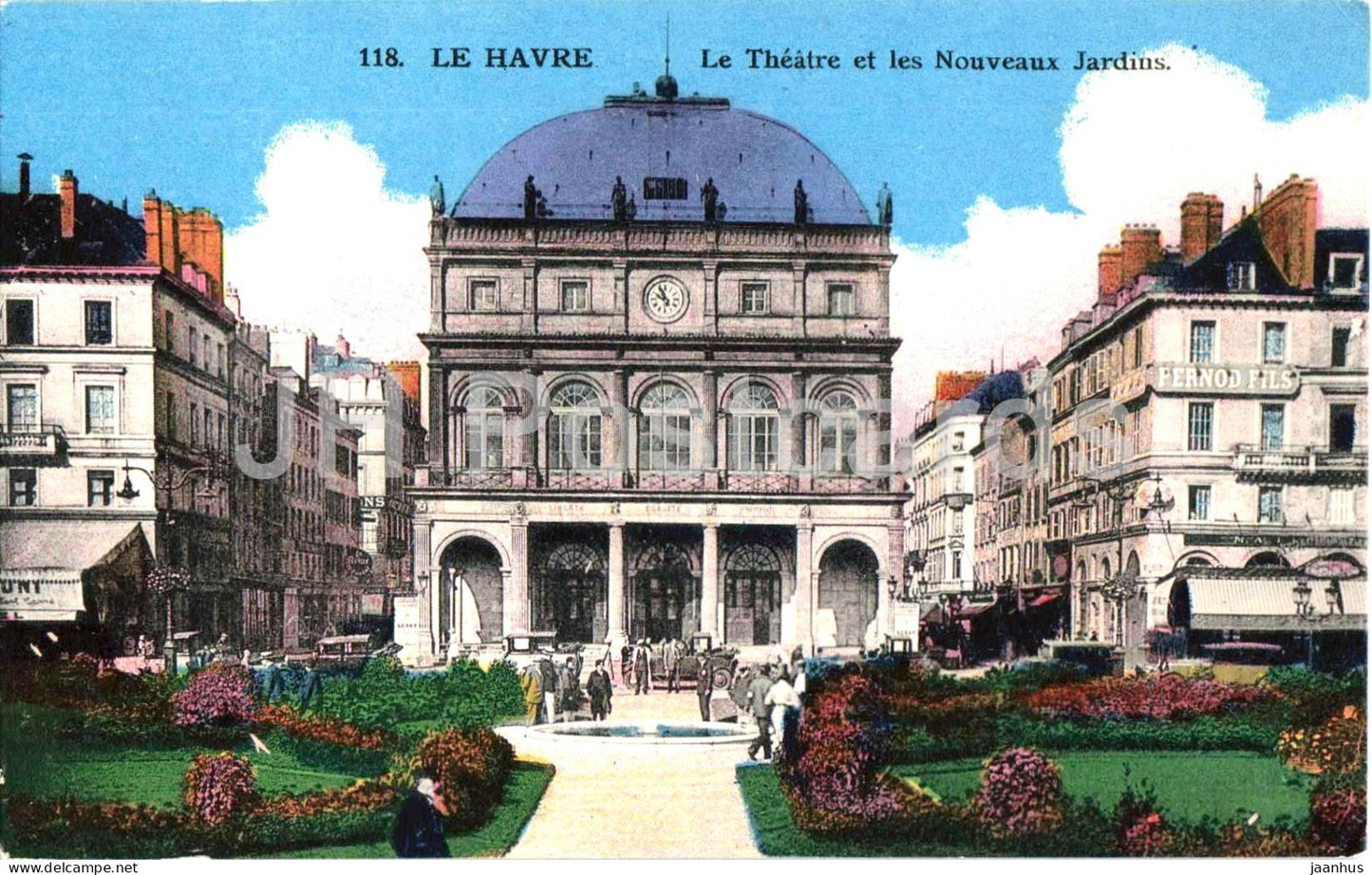 Le Havre - Le Theatre et les Nouveaux Jardins - Theatre and New Gardens - old postcard - France - used - JH Postcards