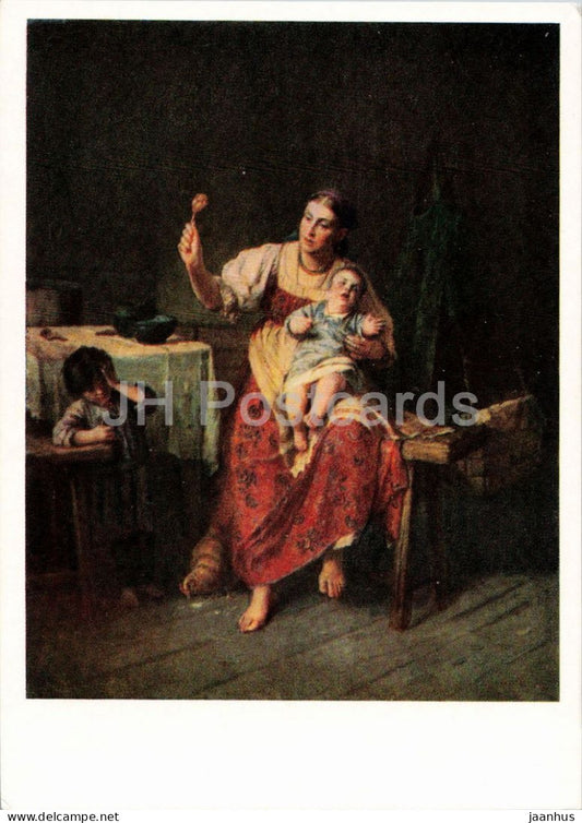 painting by F. S. Zhuravlev - Stepmother - baby - Russian art - 1961 - Russia USSR - unused - JH Postcards