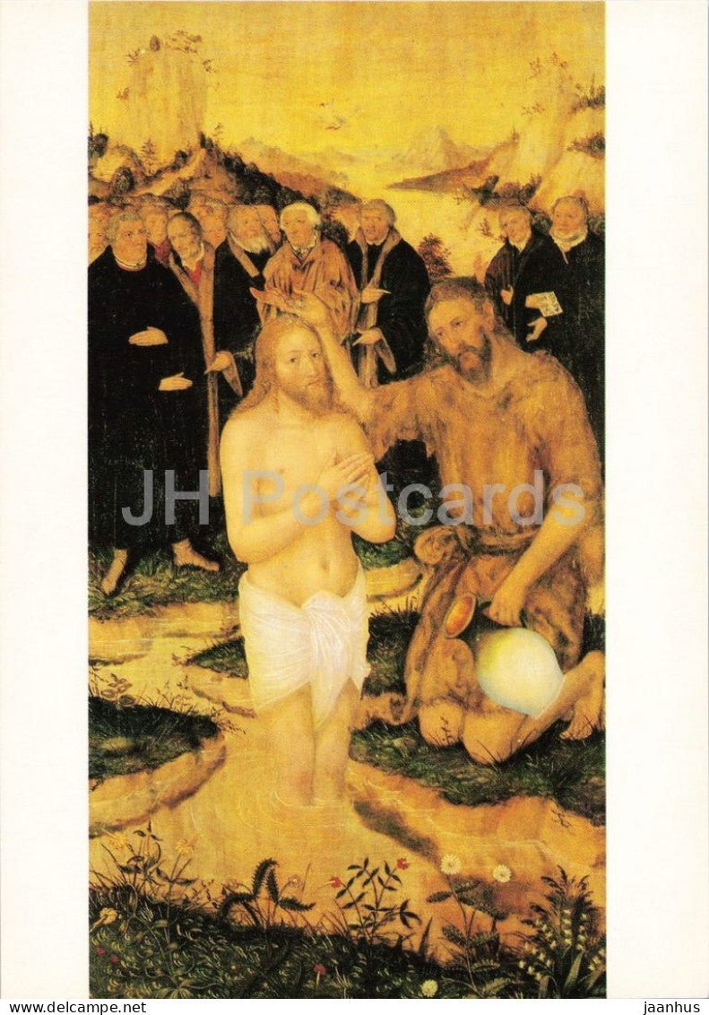 painting by Lucas Cranach the Younger - The Baptism of Christ - Die Taufe Christi - German art - Germany DDR - unused - JH Postcards