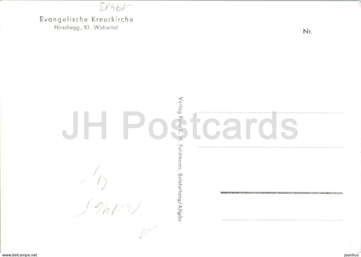 Evangelische Kreuzkirche - Hirschegg Kl. Walsertal - Kirche - alte Postkarte - Österreich - unbenutzt