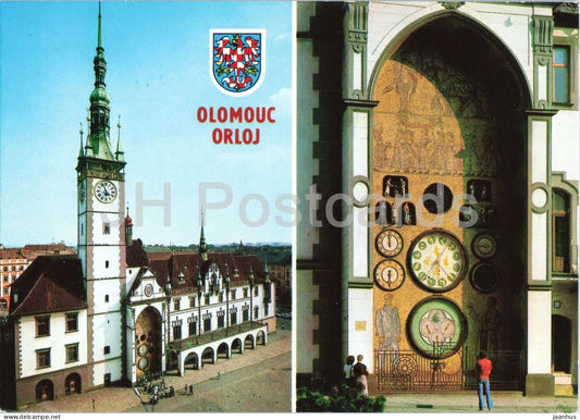 Olomouc - Orloj - Olomouc Astronomical Clock - town hall - multiview - Czech Republic - Czechoslovakia - unused - JH Postcards