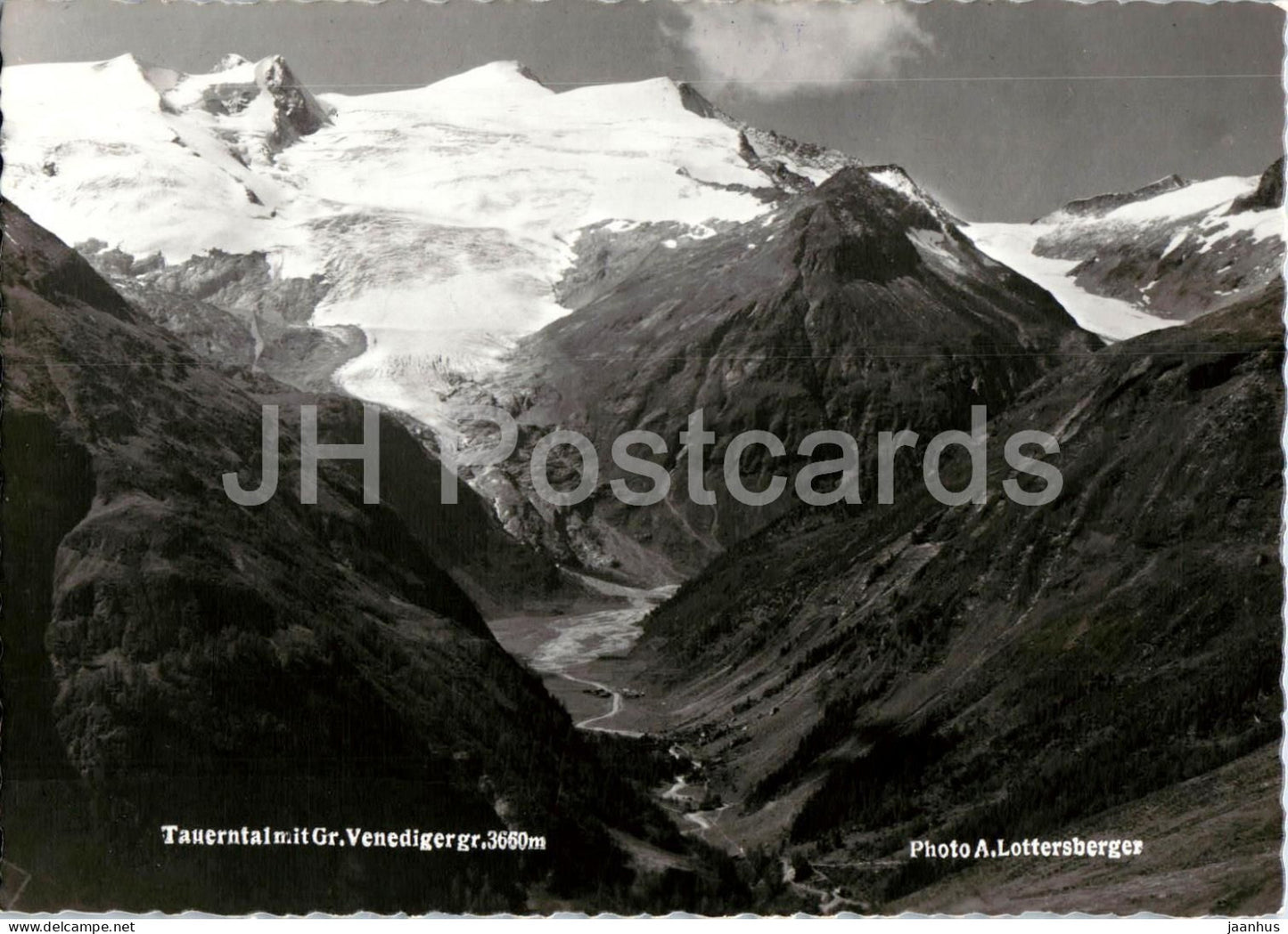 Tauerntal mit Grossvenediger 3660 m - glacier valley - alpine landscape - Alps - old postcard - Austria - unused - JH Postcards