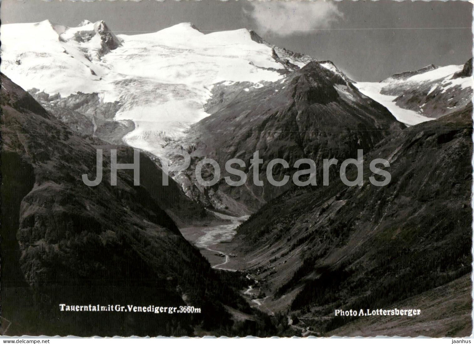 Tauerntal mit Grossvenediger 3660 m - glacier valley - alpine landscape - Alps - old postcard - Austria - unused - JH Postcards