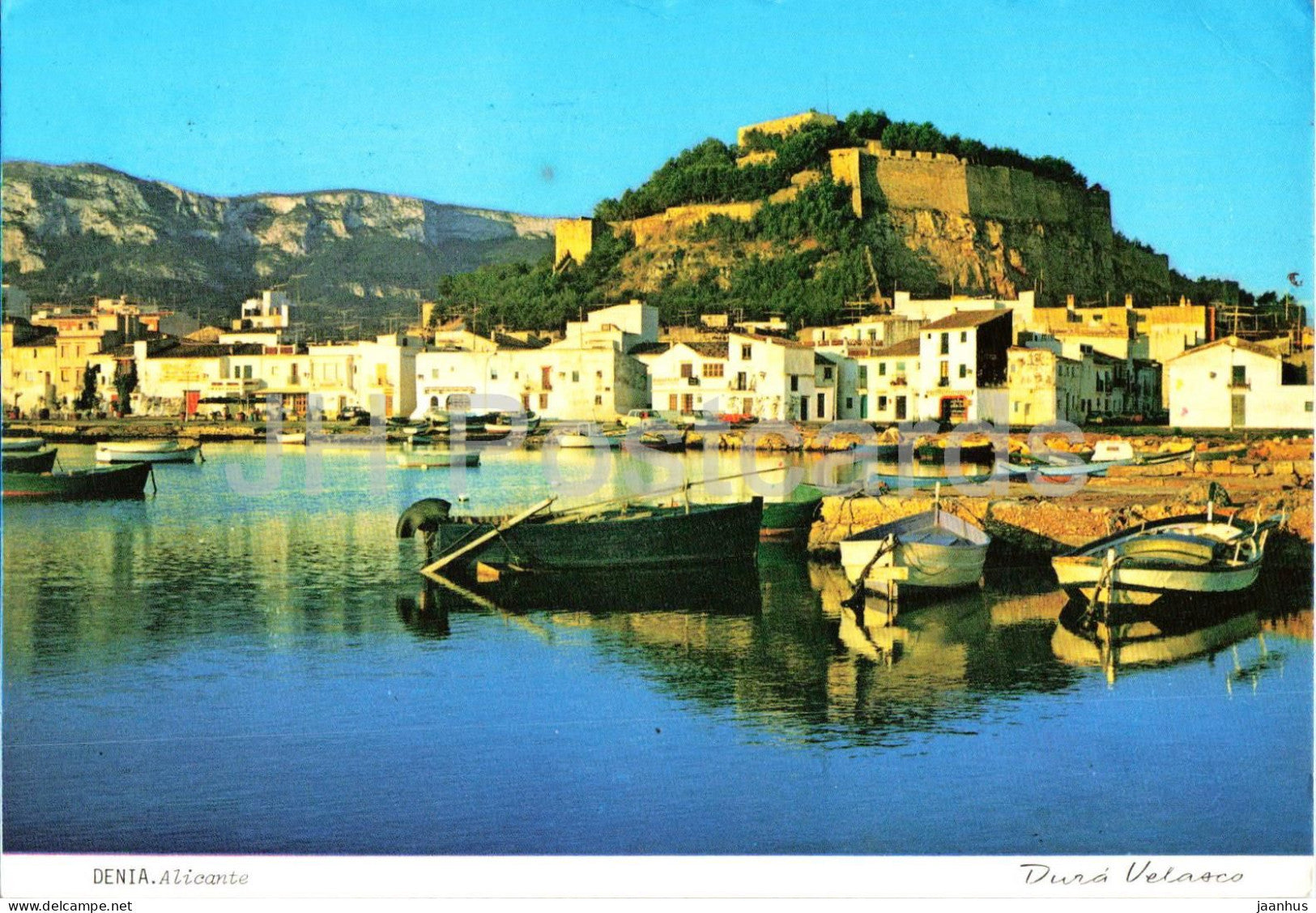 Denia - Alicante - castle and harbour - boats - town - 822 - 1980 - Spain - used - JH Postcards