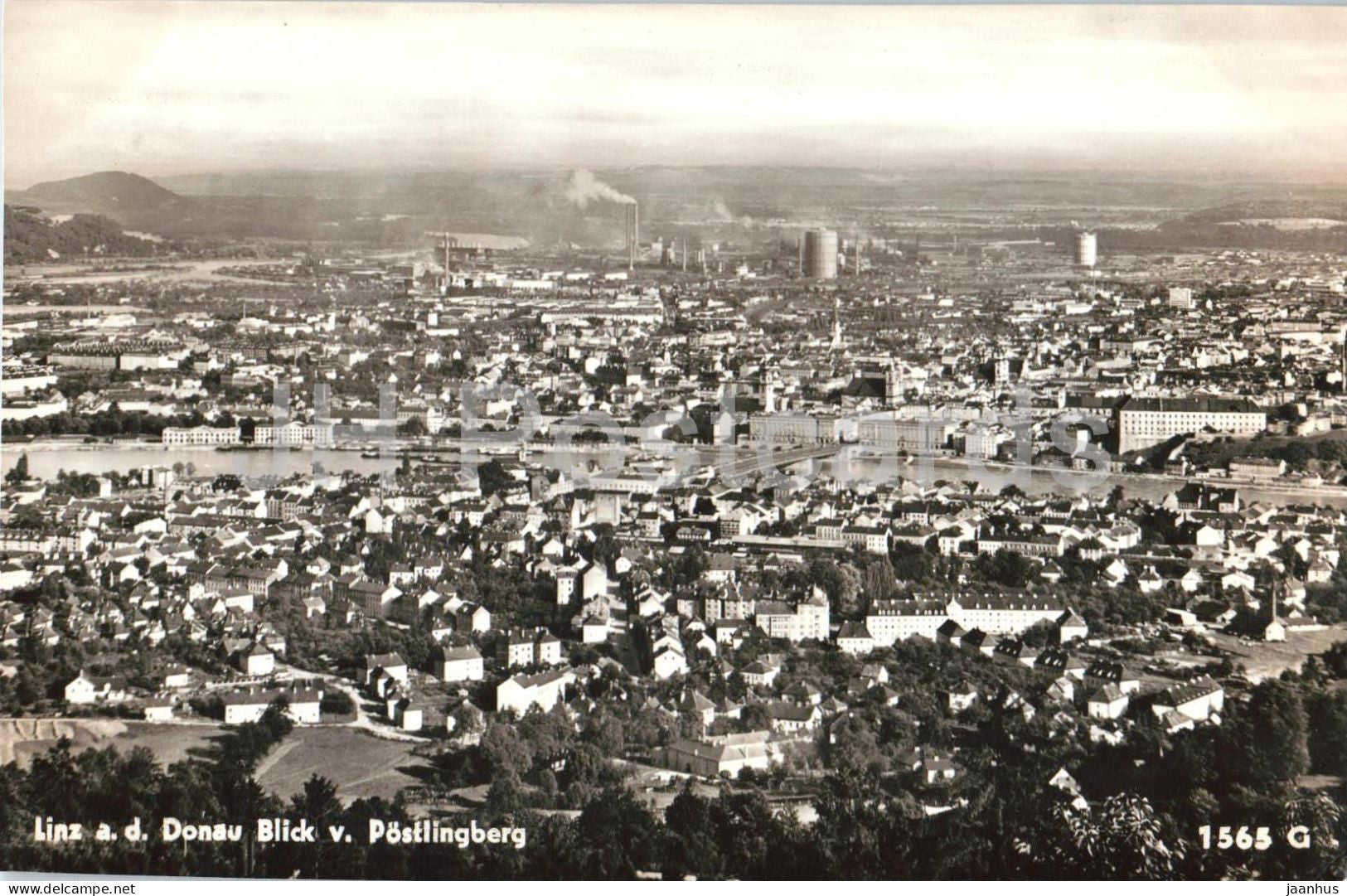 Linz a.d. Donau - Blick vom Postlingberg - panorama - city - view - 1565 G - old postcard - 1954 - Austria - used - JH Postcards