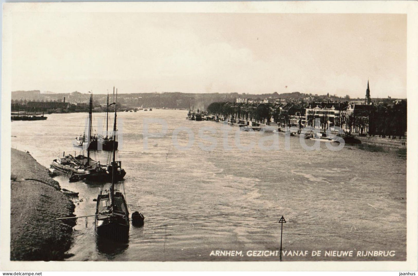 Arnhem - Gezicht vanaf de Nieuwe Rijnbrug - view from New Rhine Bridge - ship - old postcard - Netherlands - unused - JH Postcards