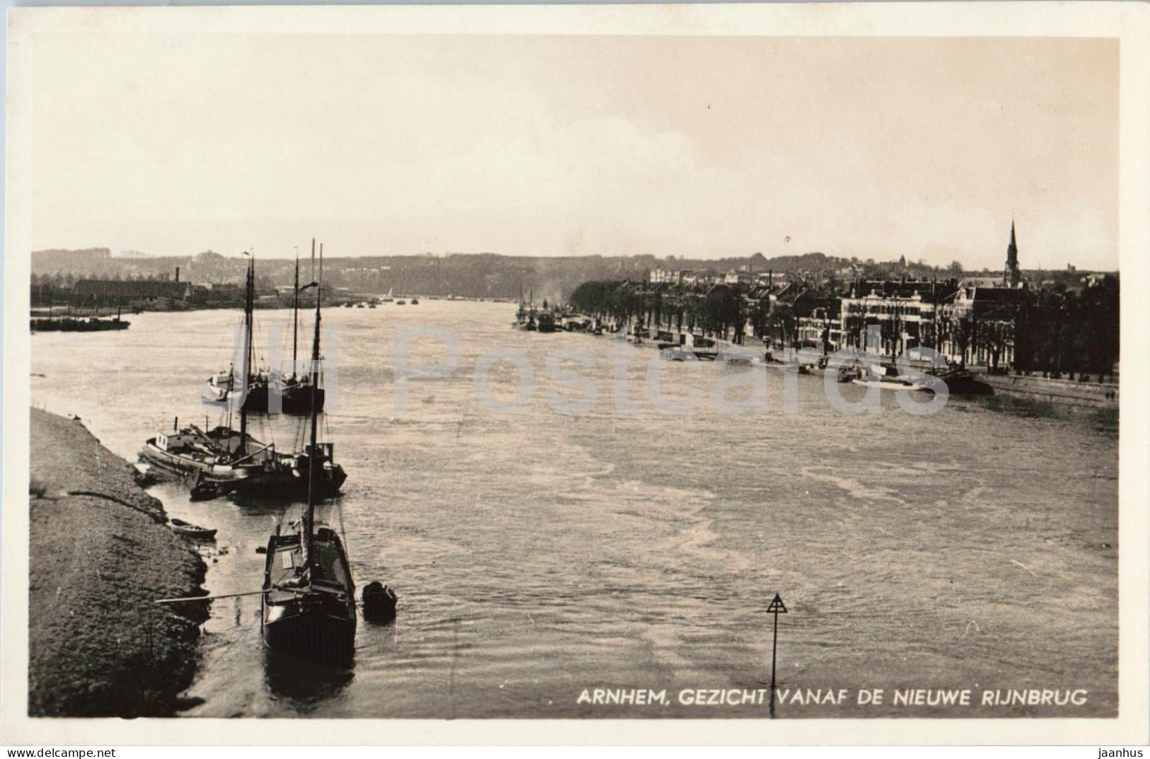 Arnhem - Gezicht vanaf de Nieuwe Rijnbrug - view from New Rhine Bridge - ship - old postcard - Netherlands - unused - JH Postcards