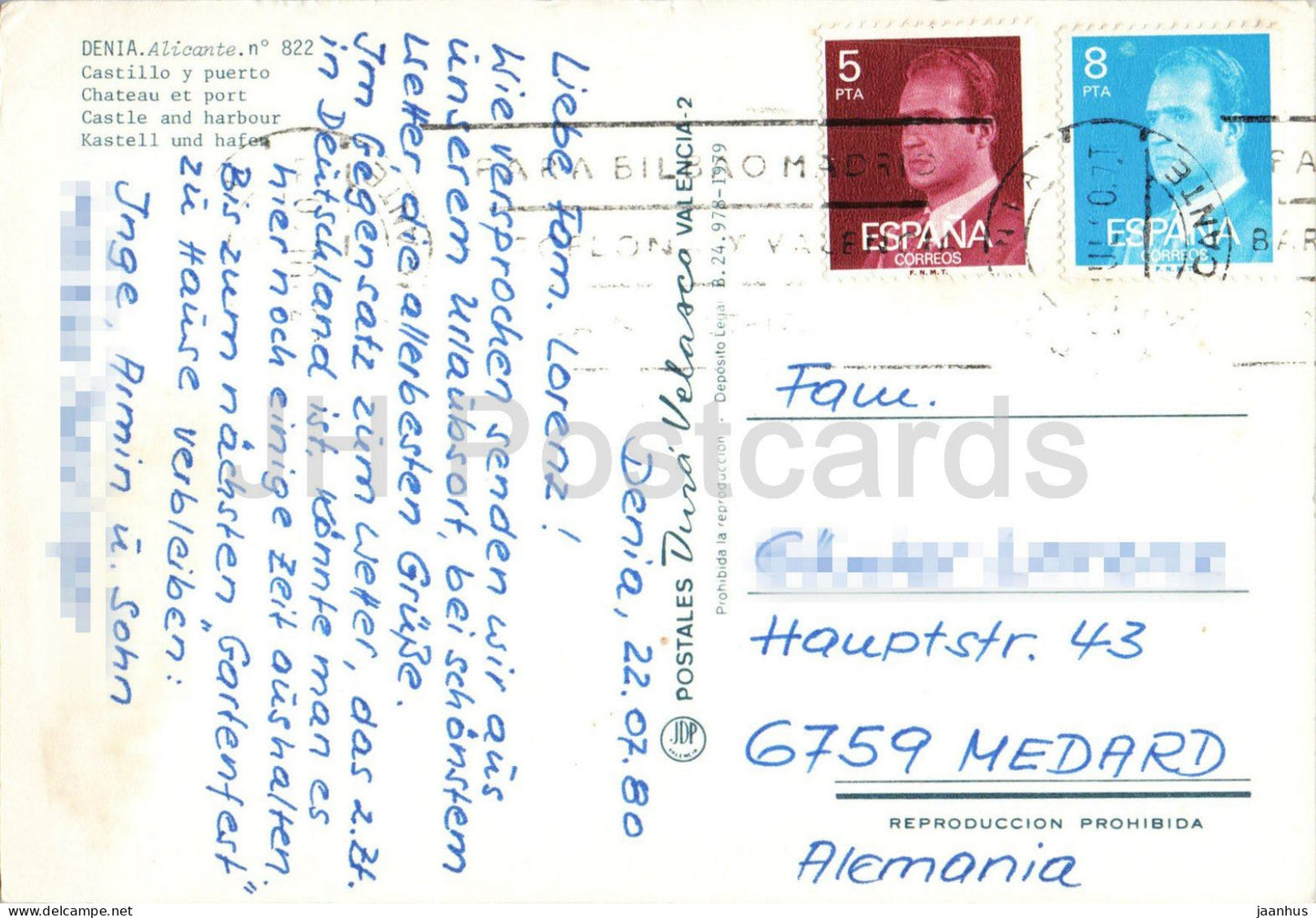 Denia - Alicante - Burg und Hafen - Boote - Stadt - 822 - 1980 - Spanien - gebraucht