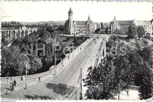 Luxembourg - Avenue et Pont Adolphe - Avenue and Adolphe Bridge - old postcard - 1953 - Luxembourg - used - JH Postcards