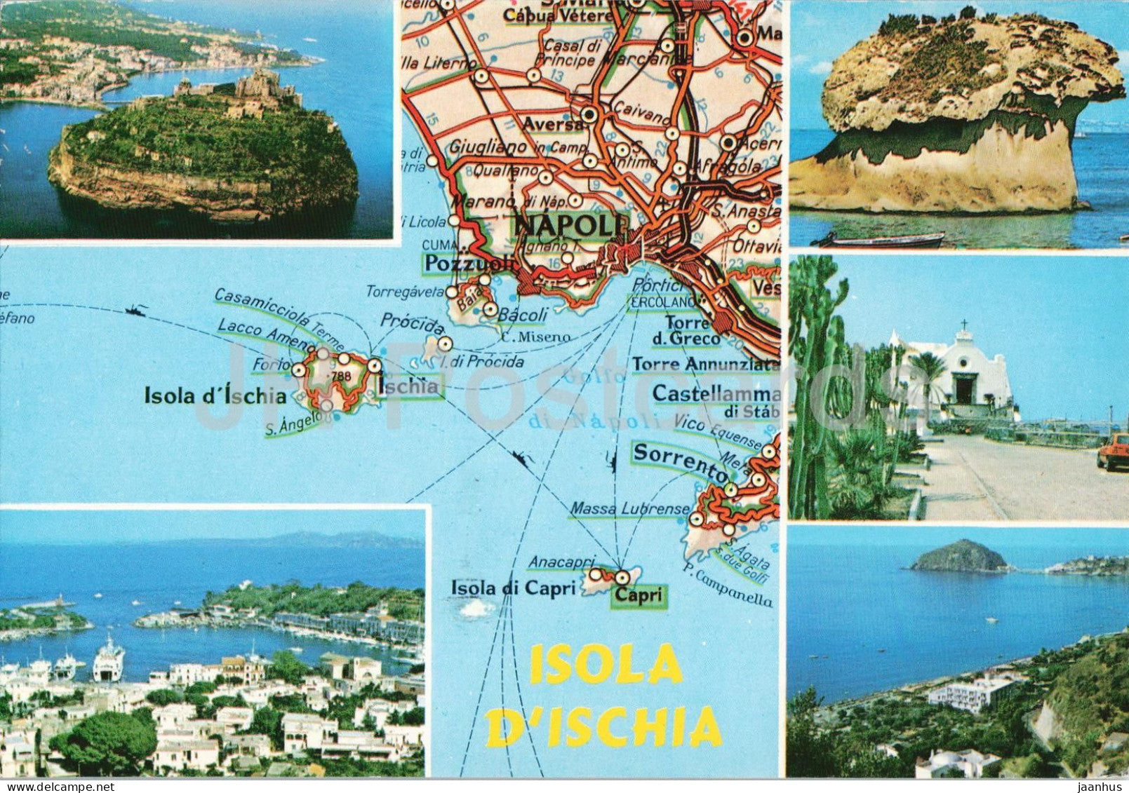 Isola D’Ischia - Island of Ischia - map - multiview - Gulf of Naples - Capri - Procida - multiview - Italy - used - JH Postcards